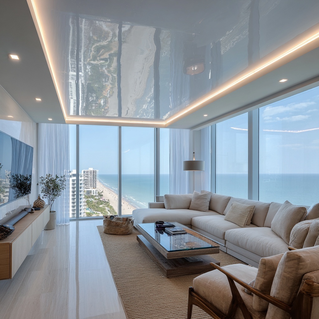 Stretch ceiling installed in condo