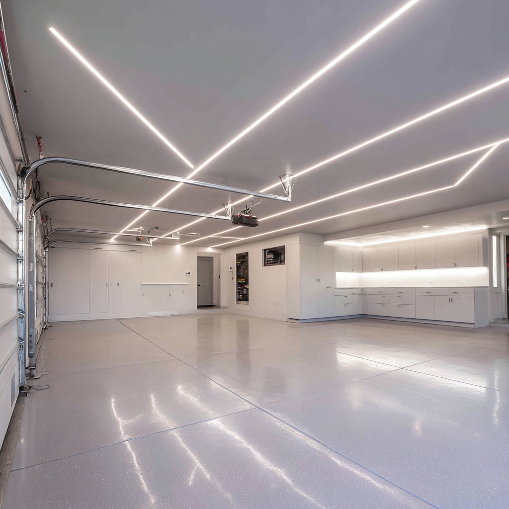 Stretch ceiling installed in luxury garage