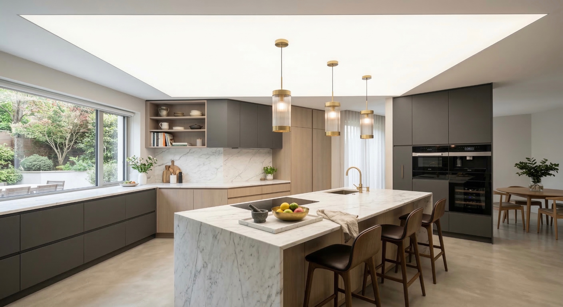 Stretch ceiling installed in kitchen